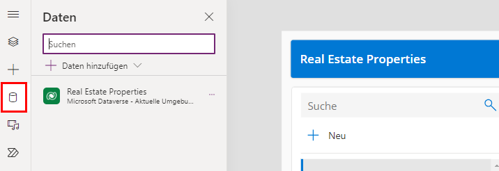 Screenshot des Datensymbols in der linken Navigationsleiste