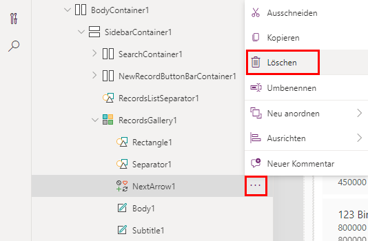 Screenshot der Aktion „Nächster Pfeil löschen“