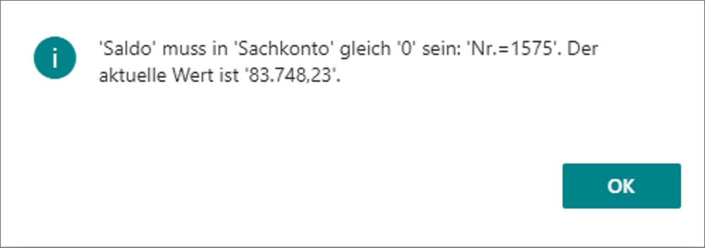Screenshot des Fensters „Sachkontensaldofehler“