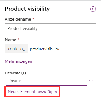 Screenshot der Option „Neue Option hinzufügen“ im Bereich „Neue Auswahl“