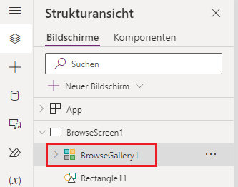 Screenshot des BrowseGallery1-Steuerelements, das auf der Registerkarte „Strukturansicht“ hervorgehoben ist