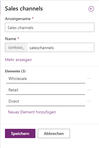 Screenshot der Schaltfläche „Speichern“ in der neuen Spalte „Auswahlmöglichkeiten der Vertriebskanäle“