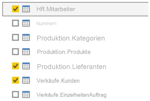 Screenshot der Tabellenauswahl im Power Query-Editor