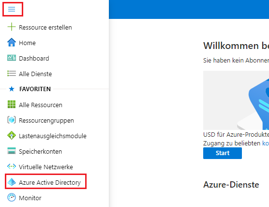 Screenshot der Microsoft Entra ID-Navigationsschaltfläche