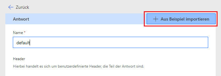 Screenshot der Schaltfläche „Aus Beispiel importieren“