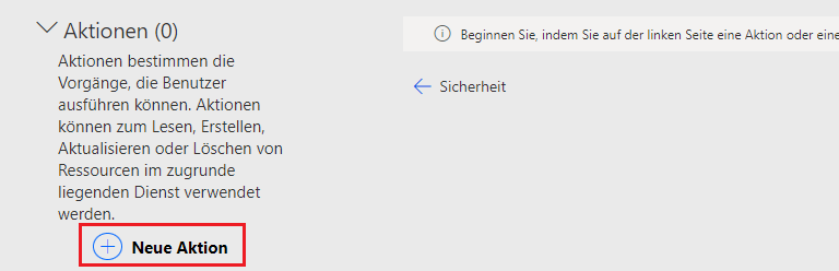 Screenshot der Schaltfläche „Neue Aktion“ im Fenster „Definition“