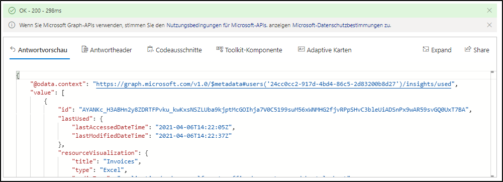 Screenshot der Vorschau zur Abfrageantwort