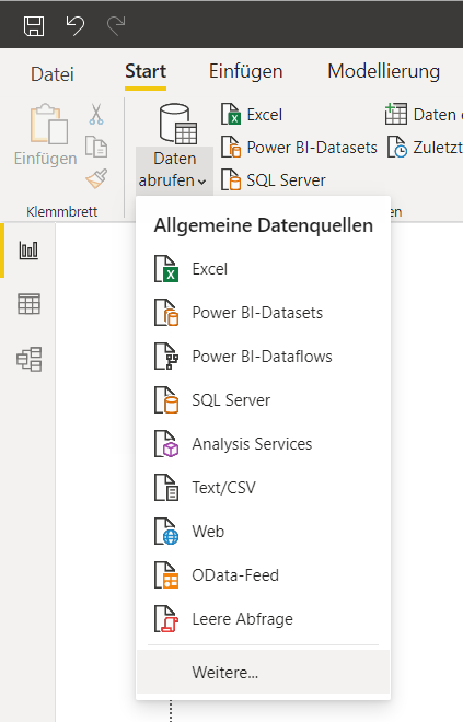 Screenshot der Power BI Desktop-Funktion „Daten abrufen“