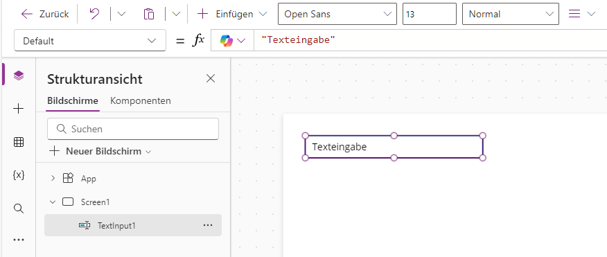 Screenshot der Standardeigenschaft eines Steuerelements
