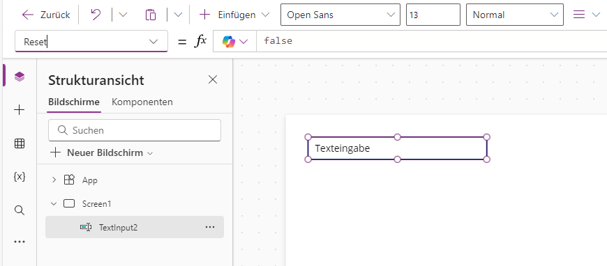 Screenshot der Eigenschaft „reset“