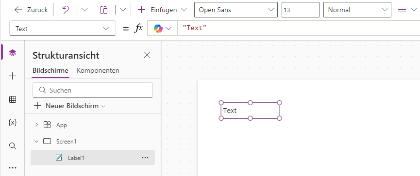 Screenshot der Eigenschaft „text“