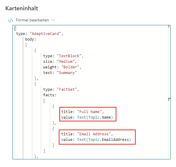 Screenshot der Eigenschaften „Adaptive Karte“