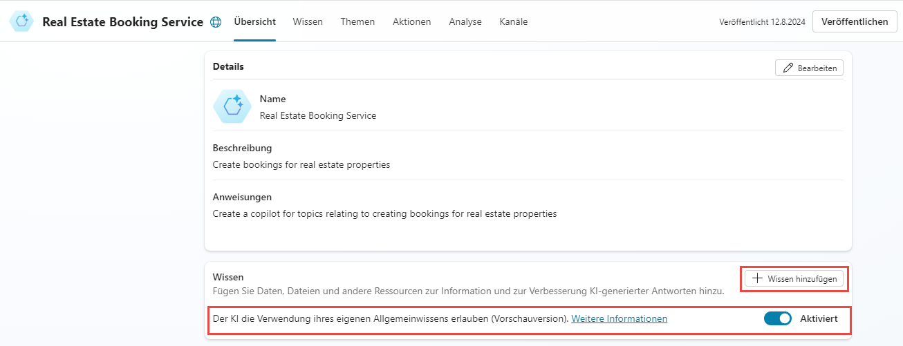 Screenshot der der aktivierten Option „Allgemeines Wissen“
