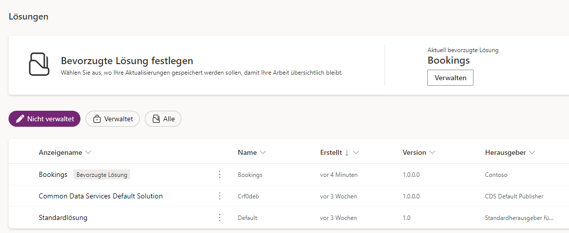 Screenshot der bevorzugten Lösung im Maker Portal