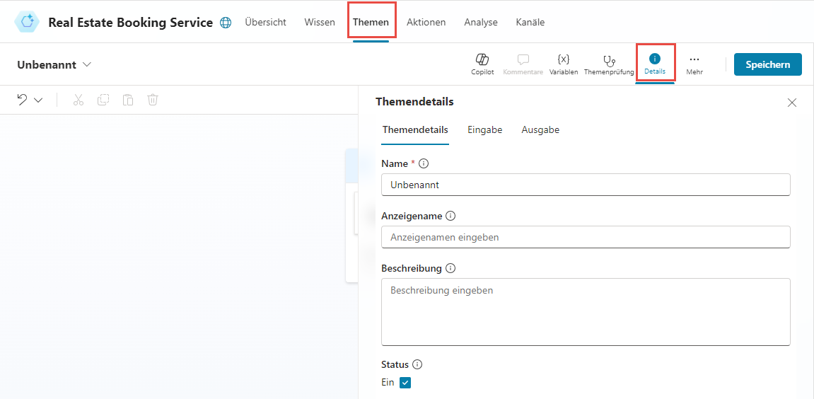 Screenshot des Dialogfelds „Themendetails“