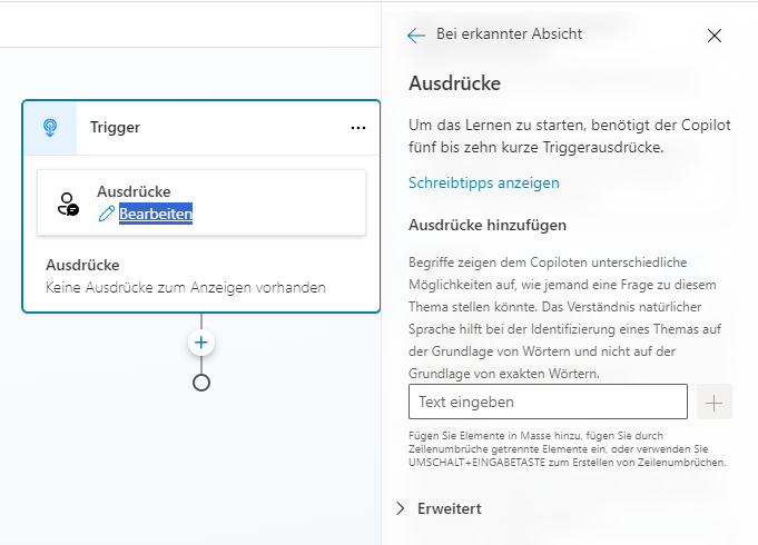 Screenshot des Bereichs für themenbezogene Triggerausdrücke