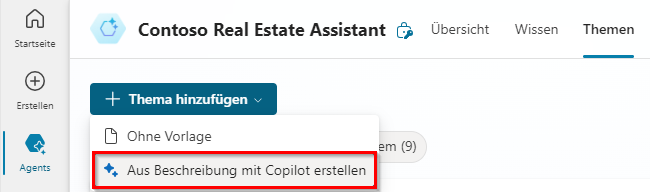 Screenshot der Erstellung eines Themas aus der Beschreibung mit Copilot