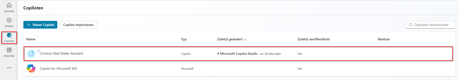 Screenshot der Auswahl eines Copiloten