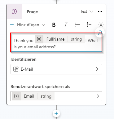 Screenshot des aktualisierten Frageknotens