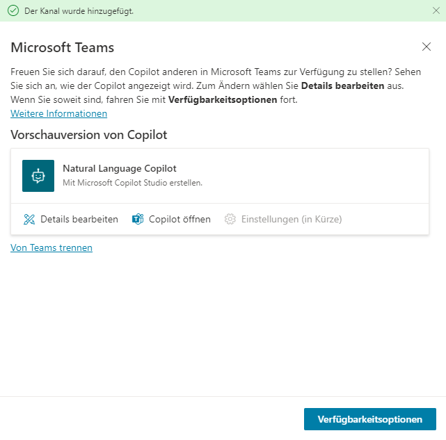 Screenshot des Dialogfelds „Teams-Kanal“