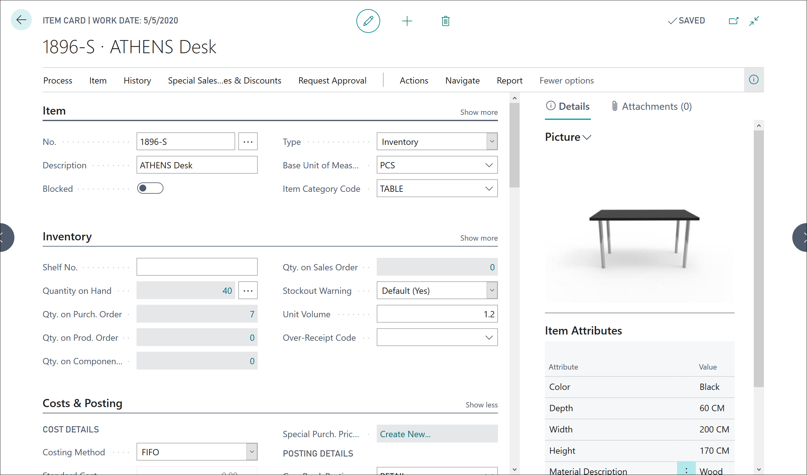 Screenshot der Seite „Artikelkarte“ mit eingegebenen Details