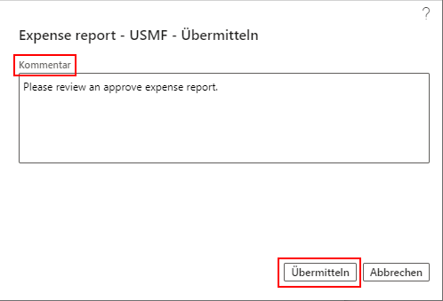 Screenshot des Kommentarfelds „Spesenabrechnung“