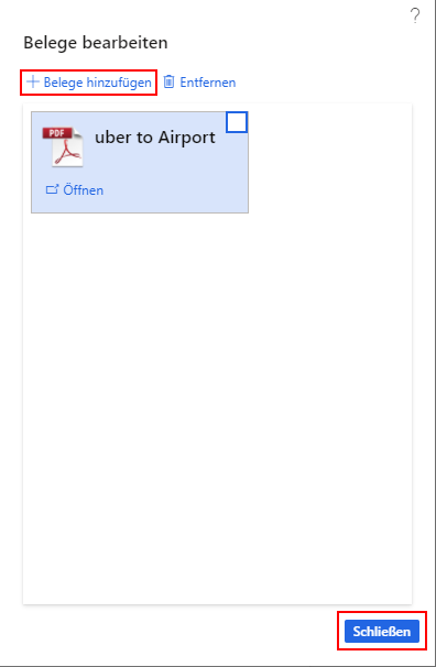 Screenshot der Seite „Belege bearbeiten“ mit dem hochgeladenen Beleg