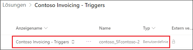 Screenshot des hervorgehobenen Contoso invoicing triggers