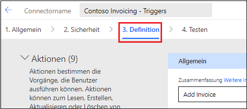 Screenshot der ausgewählten Registerkarte „Definition“