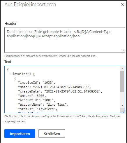 Screenshot zu „Standardantwort importieren“