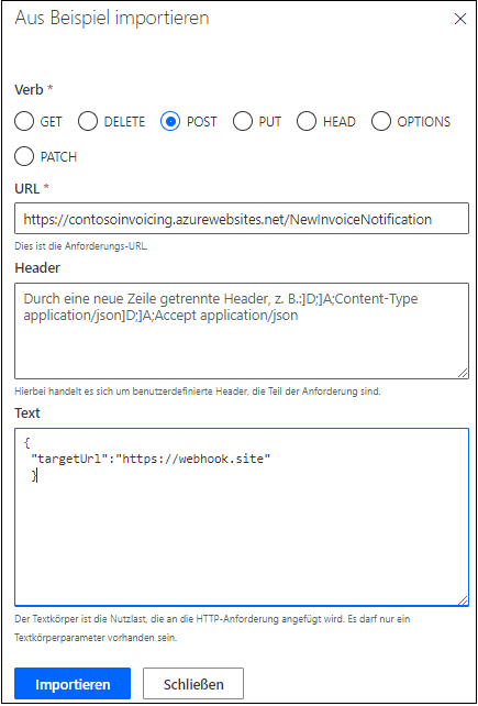 Screenshot der Eigenschaften des Anforderungsbeispiels
