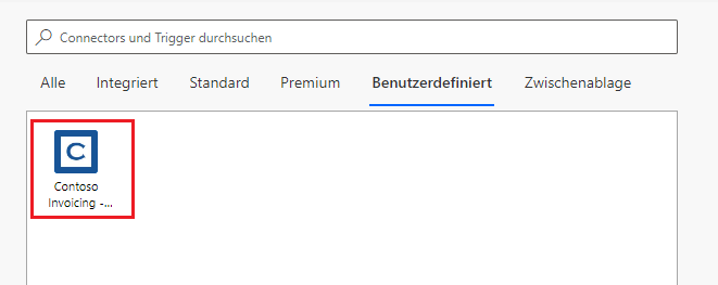Screenshot eines Pfeils, der auf den Trigger des benutzerdefinierten Konnektors verweist