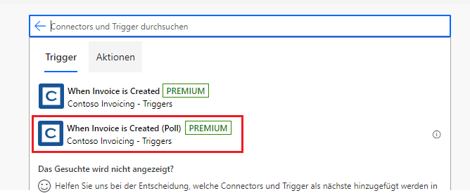 Screenshot eines Pfeils, der auf den Trigger des benutzerdefinierten Konnektors verweist