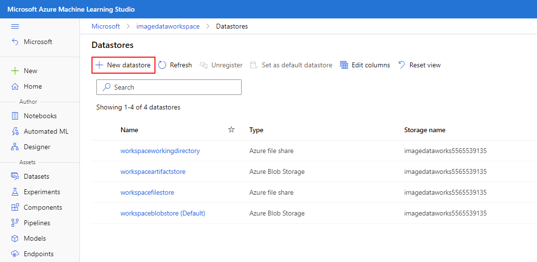 Screenshot mit hervorgehobener Option „Neuer Datenspeicher“