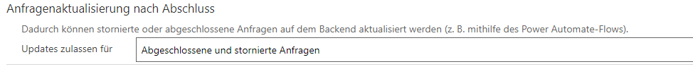 Screenshot der Option „Anfragenaktualisierung nach Abschluss“.