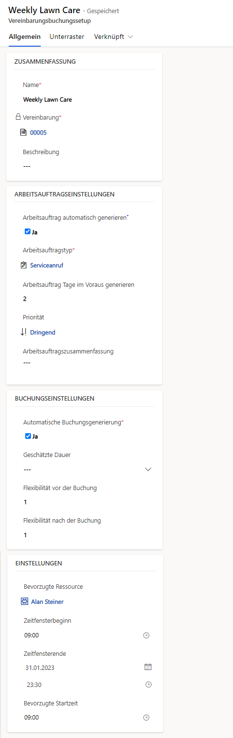 Screenshot eines Beispiels einer abgeschlossenen Buchung