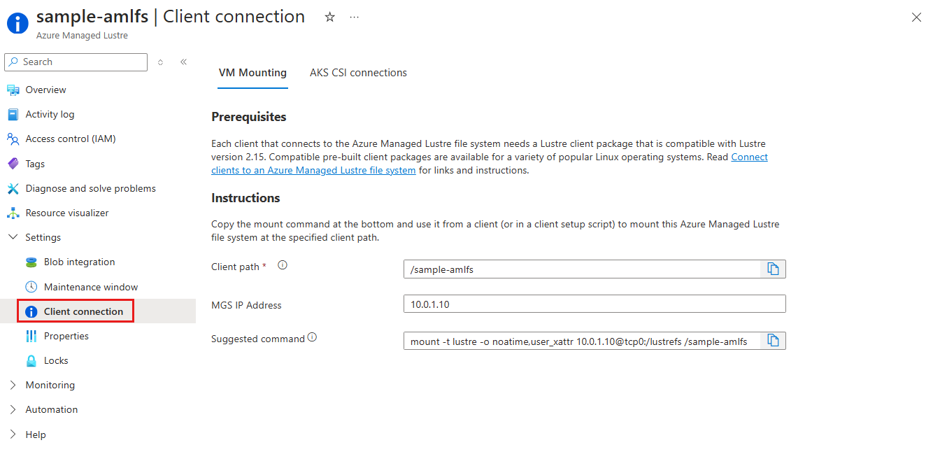 Screenshot: Clientverbindungsseite im Portal