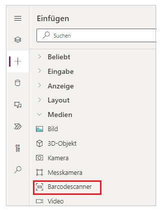 Screenshot des Strichcodescanner-Steuerelements im Bereich „Einfügen“.