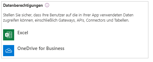 Screenshot des Dialogfelds „Datenberechtigungen“ mit Excel und OneDrive for Business