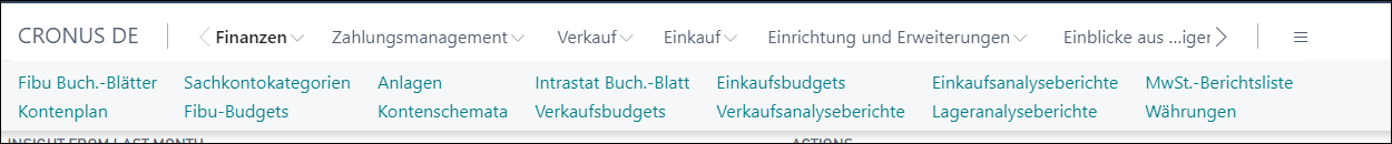 Screenshot der in einem Bereichsabschnitt definierten Aktionen