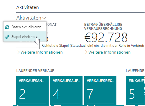 Screenshot der Aktion „Stapel einrichten“