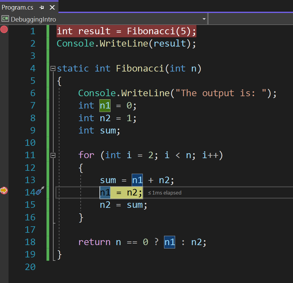 Screenshot, der zeigt, wie ein zweiter Haltepunkt festgelegt wird