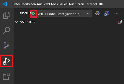 Screenshot: Schaltfläche „Debugging starten“ in Visual Studio Code