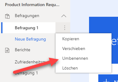 Die Auslassungsschaltfläche ist ausgewählt, und im angezeigten Menü zeigt ein Pfeil auf „Umbenennen“.