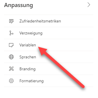 Im Anpassungsmenü zeigt ein Pfeil auf Variablen.