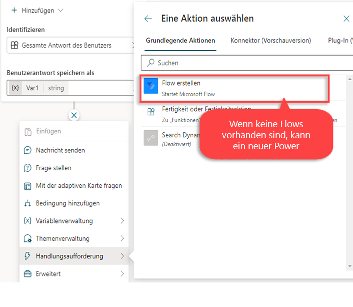 Screenshot des Erstellens eines Flowmenüs