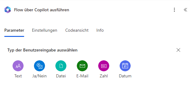 Screenshot der Parameter
