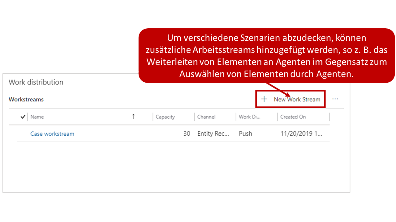 Screenshot der Schaltfläche „+ Neuer Arbeitsstream“.