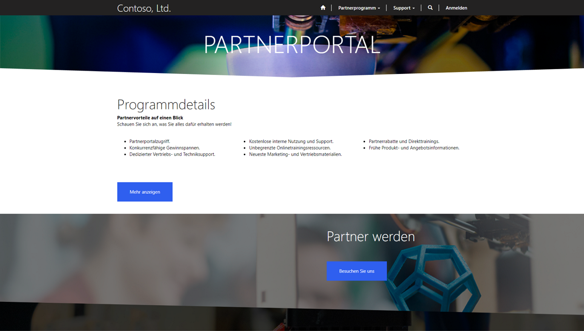 Screenshot der ersten Partnerportal-Startseite, die mit Dynamics 365-Apps verfügbar ist