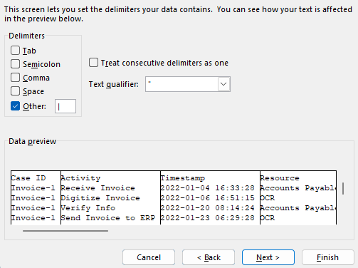 Screenshot der Trennzeichenoptionen